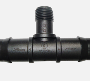 Threaded Tee 25mm Barbed x 1/2" BSP Male