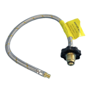 Gas 450mm Flexible SS Gas Pigtail with Handwheel - Suit Twin Cylinders (1/4 Male Inverted Flare)