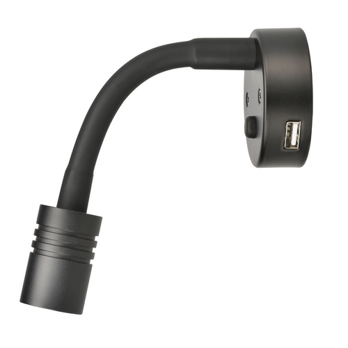 Narva 12V Black Interior Lamp with Touch Switch and 2A USB Socket (87475)