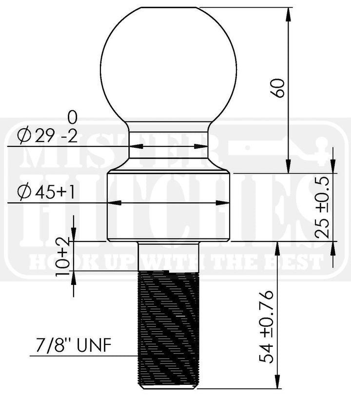 Mister Hitches Tow Ball 3500kg 25mm Hi-Rise Shoulder - 50mm Ball (Chrome) 7/8" x 54mm Shank - Image 2