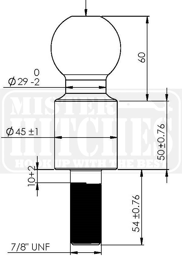 Mister Hitches Tow Ball 3500kg 50mm Hi-Rise Shoulder - 50mm Ball (Chrome) 7/8" x 54mm Shank - Image 2