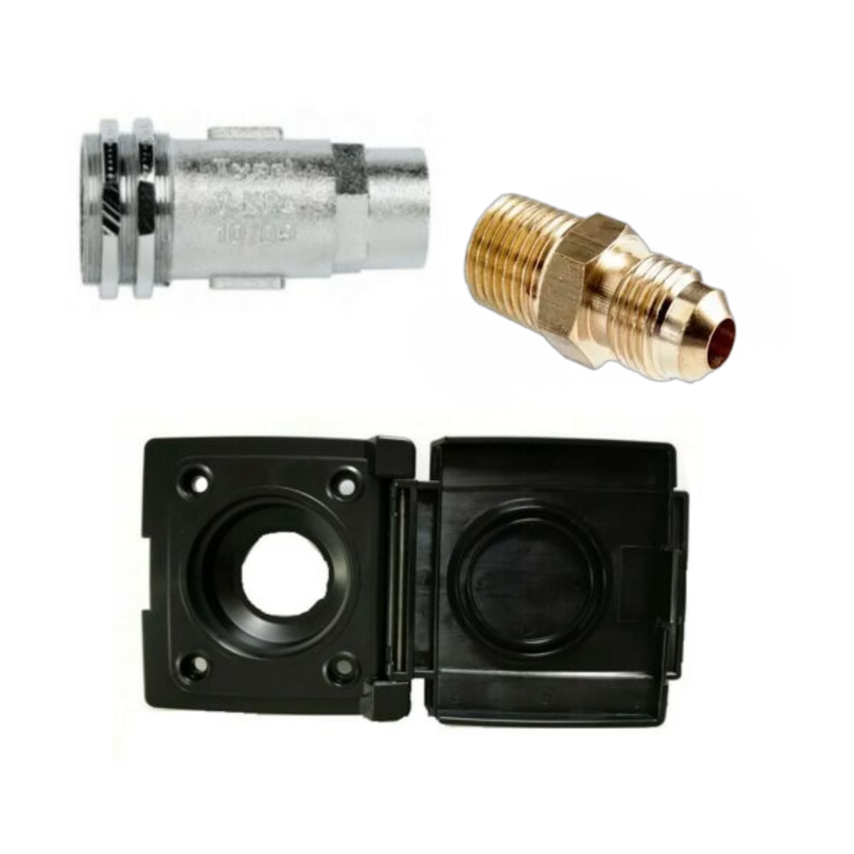Wall Mount Gas Bayonet Kit with Brass Union | Caravan, RV & BBQ Gas Connection Kit (3 Piece) Black