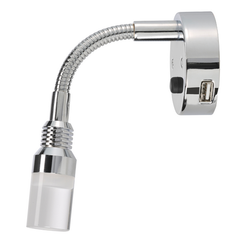 Narva 12V Silver Interior Lamp with Touch Switch and 2A USB Socket (87481)